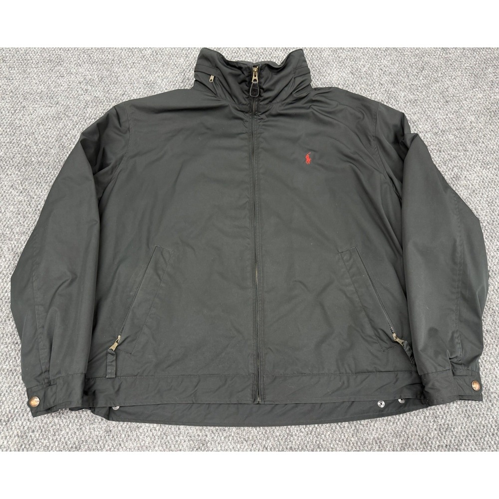 Polo Ralph Lauren Mens XXL (2XL) Black Fleece Lined Bomber Jacket w/ Stowed Hood